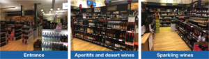 SAQ's entrance, aperitifs and desert wines section and sparkling wines section